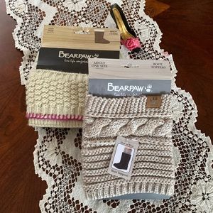 BEARPAWS boot toppers (2) / NWT/ tan & white / cream with pink / one size